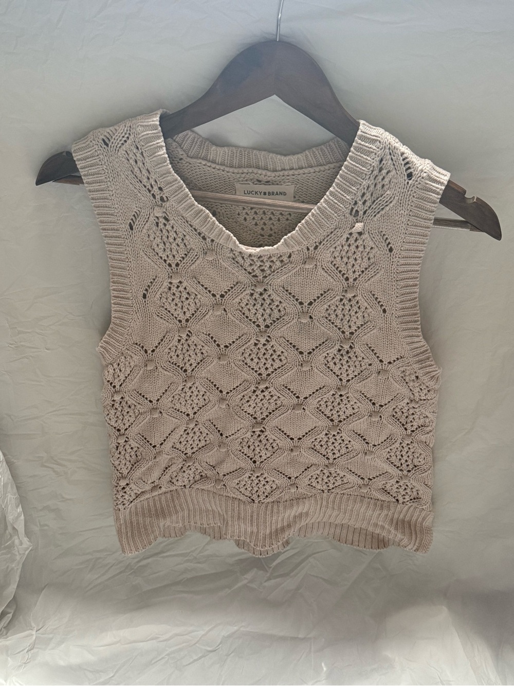 Lucky Brand Cream Openwork Knit Tank